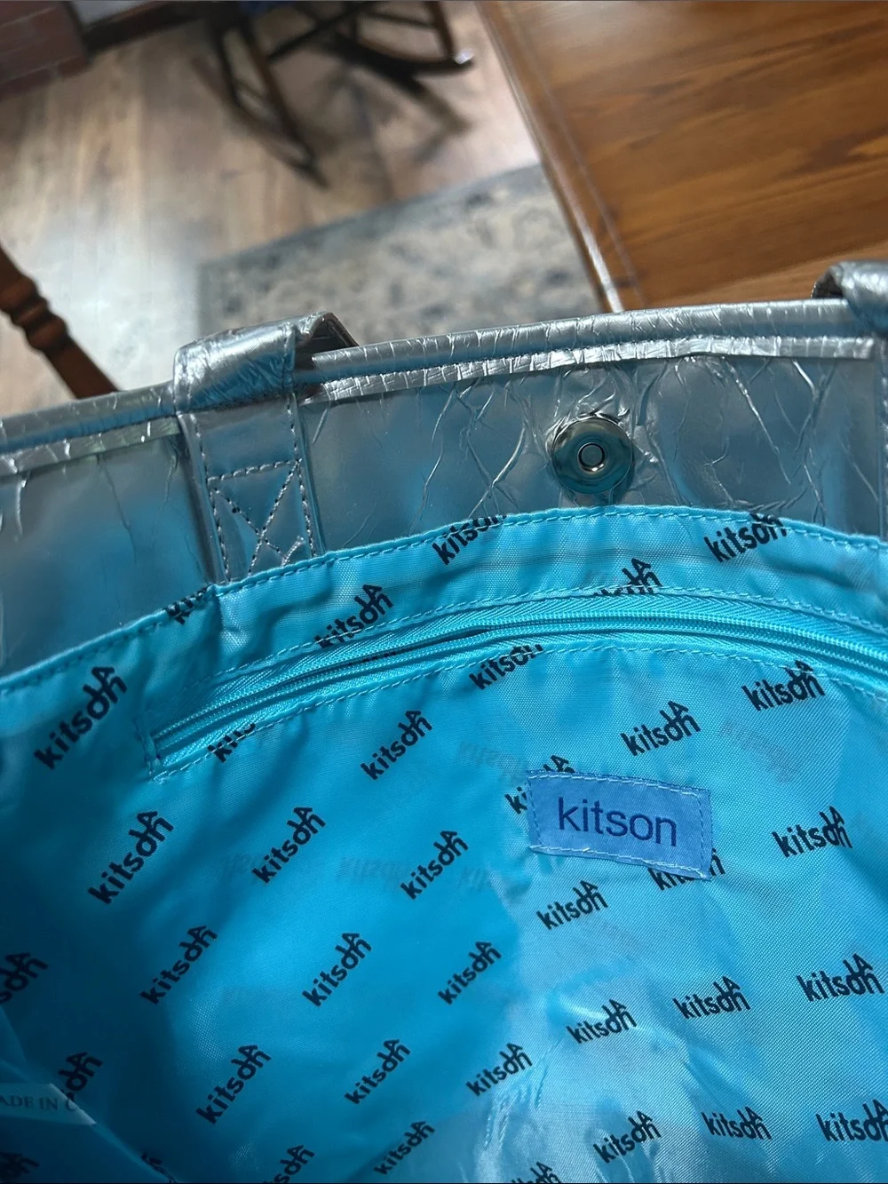 Kitten Black Sequin Tote with Silver Handles